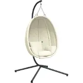 vidaXL Hangstoel, eivormig design, met standaard, beige stof en staal