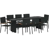 vidaXL Tuin Eettafel Set 9 st Zwart poly rattan