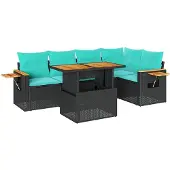 vidaXL 6-delige tuinmeubelset met kussens, zwart, polyrotan