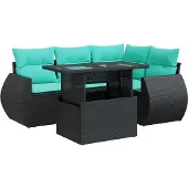 vidaXL 5-delige Loungeset met kussens poly rattan acacia zwart