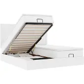 vidaXL Bed poef met matrassen en LED's 160x200cm kunstleer zuiver wit