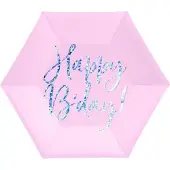 Party Deco Borden Happy Birthday Roze / Zilver (6 stuks)