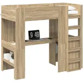 vidaXL Stapelbedframe met Bureau Sonoma Eik 100 x 200 cm Bewerkt hout
