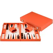 Longfield Backgammon 15" oranje in kunstlederen koffer -