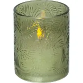 Star Trading , Flame Leaf, LED kaars wit, glas groen, was, natuurlijke vlam, 10x12,5 cm