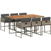 vidaXL 7-delige Tuinset met kussens poly rattan grijs