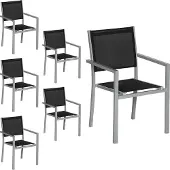 Happy Garden Set van 6 grijze aluminium stoelen - zwart textilene
