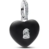 Pandora Charm hanger - - Hart Slot 794424C02 - Mat zwart keramiek - Sterling zilver 925 - Transparante zirconia's