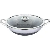 Cheffinger , Wok 36cm met honingraatcoating en krasbestendig deksel, Zilver