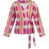 IZIA Gebreid vest lichtbeige / turquoise / donkergeel / magenta