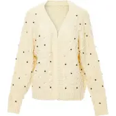 Faina Gebreid vest zwart / parelwit / wolwit