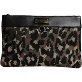 Dolce&Gabbana Multikleuren Luipaard Jacquard Print Logo Plaque Pouch Tas