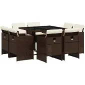 vidaXL 9-delige Tuinset met kussens poly rattan bruin