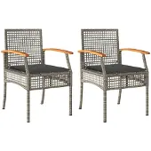 vidaXL Tuinstoelen met kussens, 2 stuks, grijs, polyrotan, acaciahout