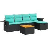 vidaXL 6-delige Loungeset met kussens poly rattan zwart