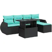 vidaXL 6-delige Loungeset met kussens poly rattan acacia zwart