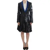 Exte Zwart Blazer Rok Kostuum Blauwe Contrast
