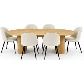 Ebuy24 Kyoto eethoek eettafel 100x210cm natuur, 6 stoelen ribfluweel beige.