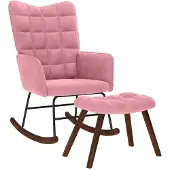 vidaXL Schommelstoel met krukje fluweel roze