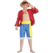 Chaks Verkleedkostuum - - Luffy One Piece - Jongens 7-8 jaar - Jas, bermuda, hoed - Officiële licentie