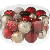 J-Line kerstbal - kunststof - rood/goud - doos van 30