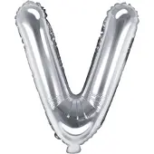 Party Deco Partydeco - Folieballon Zilver Letter V (35 cm)