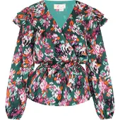IZIA Blouse pastelblauw / donkergroen / orchidee / donkeroranje