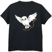Harry Potter Katoenen T-shirt met uilenletters voor meisjes (Zwart)