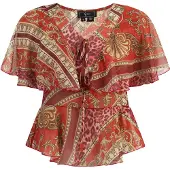 Faina Blouse pueblo / rood / bourgogne / natuurwit