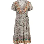 Usha Zomerjurk camel / blauw / wolwit