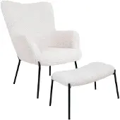 Ebuy24 Fauteuil Glasgow met krukje | teddystof wit 70x98x79 cm fauteuils | NADUVI