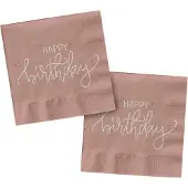 Folat - Servetten - Happy Birthday - Creme Rose (20 stuks) 33 x 33cm