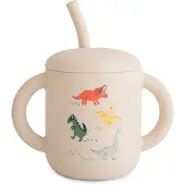 Mushie - Silicone Training Cup with Straw - Dinosaurs - 175 ml