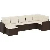 vidaXL 7-delige Loungeset met kussens poly rattan bruin