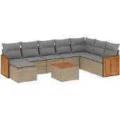 vidaXL 9-delige tuinmeubelset met kussens, beige, van polyrotan
