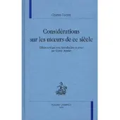 Honore Champion Considerations sur les moeurs de ce siecle - Charles Duclos