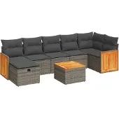 vidaXL 8-delige tuinmeubelset met kussens, grijs, polyrotan