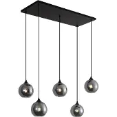 QAZQA Art deco hanglamp zwart met smoke glas 5-lichts - Wallace