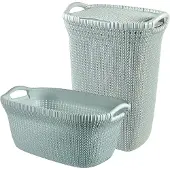 Curver Knit Wasmand met deksel 57L + Wasmand 40L - Blauw/Grijs