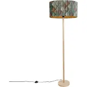 QAZQA Houten vloerlamp met ovale velvet kap bladmotief 50cm - Mels
