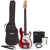 Gear4Music LA Bass Guitar Red 15W Bass Amp Pack