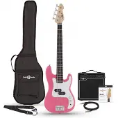 Gear4Music 3/4 LA Basgitaar + 15 W Versterkerpakket Roze