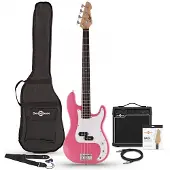 Gear4Music LA Bass Guitar Pink 15W Bass Amp Pack