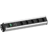 Bachmann stekkerdoos, 5x geaard contact, met schakelaar, 2x USB oplader, geschikt voor 19" kast, 2 m