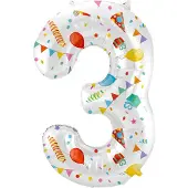 Folat - Folieballon Cijfer 3 Joyful Party - 86 cm