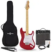 Gear4Music LA Select Elektrische Gitaar Rood 15W Versterker & Accessoireset