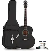 Gear4Music Jumbo Left Handed Acoustic Guitar by Black
