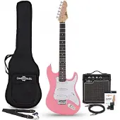 Gear4Music 3/4 LA Electric Guitar Pink 10W Guitar Amp & Accessory Pack