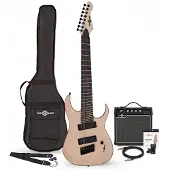 Gear4Music Harlem S 8-snarige Fanned Fret gitaar + 15W Versterkerpakket Naturel