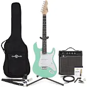 Gear4Music LA Electric Guitar Seafoam Green 15W Guitar Amp & Ultimate Accessory Pack